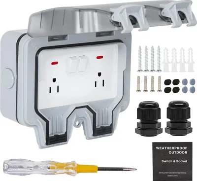 Produktbild von IP66 Wasserdichte US Steckdose für Außen – 15A 110V Wandsteckdose mit Schutzabdeckung und Schalter