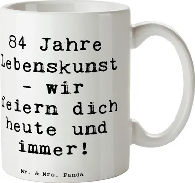 Produktbild von Mr. & Mrs. Panda Becher Spruch 84. Geburtstag Lebenskunst - Weiß - Geschenk, schöne tasse, Kaffeetasse, Pott, Kaffeepott, Teetasse, Geburtstagsgeschenk, Kaffeebecher