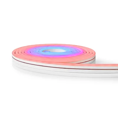 A coiled LED strip light with multiple colors.