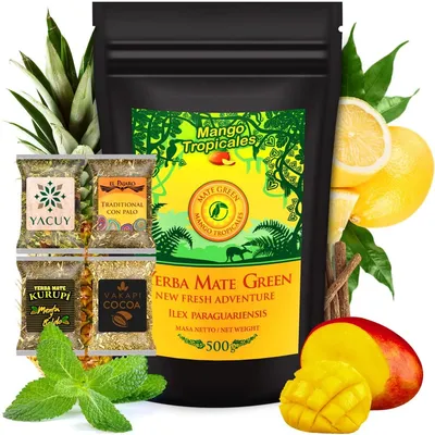 Produktbild von Yerba Mate Tee Set Mate Green Mango Tropicales 500g 4x25g Fruchtmischung Mango, Ananas, Zitrone