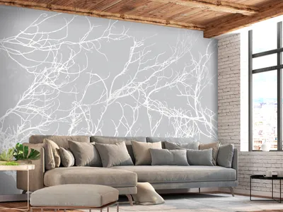 Produktbild von Vlies Fototapete Bäume 350x256 cm Tapeten Wandtapete XXL Abstrakt Natur weiß grau b-A-0765-a-a