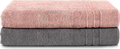 Produktbild von Komfortec 2er Saunatuch Set 80x200 cm aus 100% Baumwolle, XXL-Saunatücher, Sauna Handtuch, Weich, Groß, Frottee, Schnelltrocknend, Anthrazit Grau/Blütenrosa