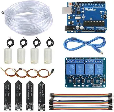 Produktbild von Famanu Bewässerungsset für Pflanzen - Automatisches Bewässerungssystem mit Feuchtigkeitssensor und Mini-Wasserpumpen