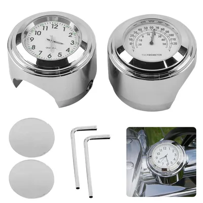Produktbild von Motorrad-Lenkeruhr und Thermometer, passend für Lenker (22-25mm), wasserdicht, stoßfest, rostfrei, verzinktes Gehäuse