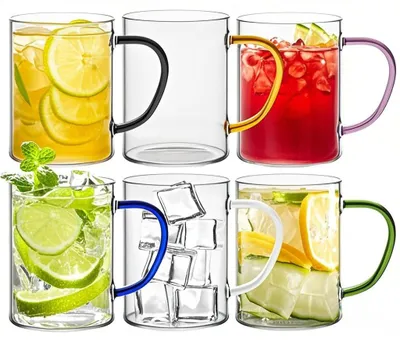 Trinkgläser Set 6er 380ml farbige Henkel hitzebeständig