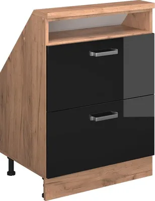 Obrázek produktu pro Kuchyňská skříňka pod šikmou střechu Vicco R-Line Černý vysoký lesk 60 cm se 2 zásuvkami, Model 58231