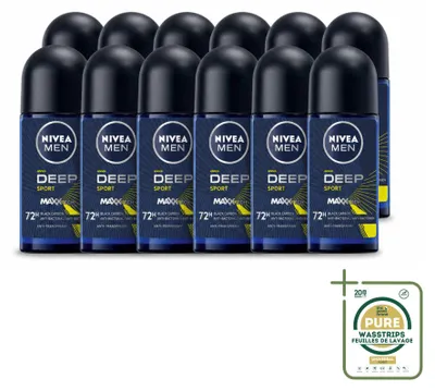Immagine prodotto di 12 deodoranti roll-on NIVEA MEN Deep Sport - 50 ml - Confezione da 12 pezzi