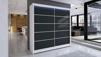 Obrázok produktu pre Šatníková skriňa s posuvnými dverami a LED RGB osvetlením VILMA 4 - biela / čierna