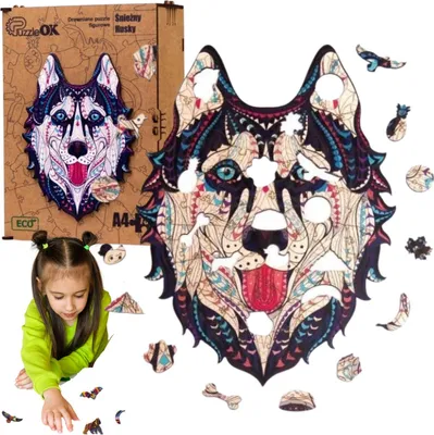 Zdjęcie produktu dla Puzzle Drewniane Układanka Husky Śnieźny Pies Pua4-00714