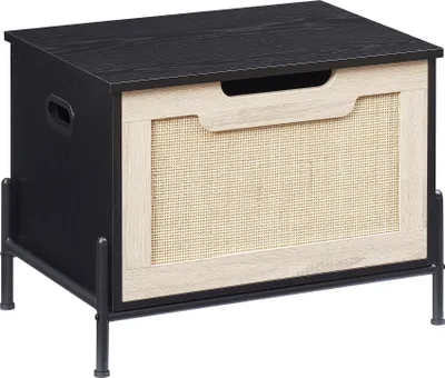 Produktbild von Rattan Aufbewahrungsbank - Flur-/Schuhbank - 60 cm, Holz, Klappdeckel, Ohne Polster, Zum Zusammenbauen - Schwarz