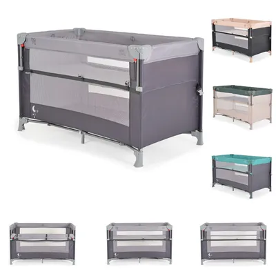 Produktbild von Moni Reisebett Next Level, 2 Ebenen, Matratze, Seite zum klappen, Beistellbett grau