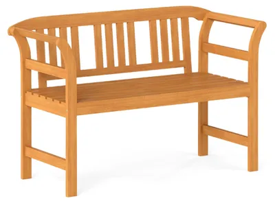 Immagine prodotto di Panchina da giardino KOMFOTTEU in legno di acacia, panchina da esterno con schienale alto e braccioli arrotondati, panchina in legno resistente alle intemperie con portata fino a 360 kg per 2 persone, panchina da giardino, balcone e terrazza