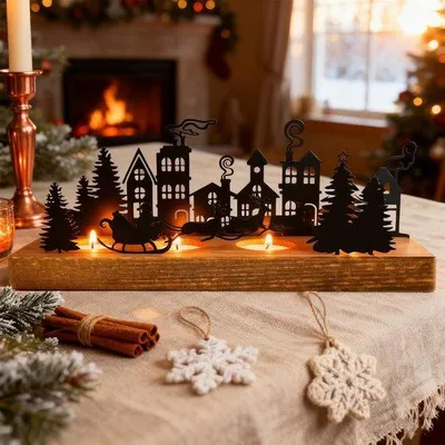 Produktbild von Famanu Adventskerzenhalter modern – Langwerpige Teelichthalter mit Holzsockel – Weihnachtsdekoration