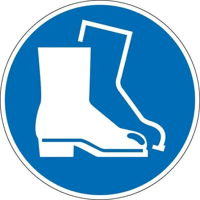 Produktbild von Gebotsschild "Fußschutz benutzen", für Innen- und Außenbereiche, in verschiedenen Größen und Materialien verfügbar, Durchmesser 20 cm, Material Aluminium, Techn. Eigenschaften geprägt, Verpackungseinheit: 1 STK