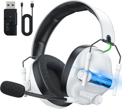 Produktbild von Gaming Headset, 2.4GHz Kabellos mit Mikrofon für PS5, PS4, PC, Switch, Bluetooth 5.4, Geringe Latenz Noise Cancelling, mit LED Licht, 50H Akkulaufzeit