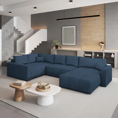 Produktbild von Masseno Ecksofa VELAMI L-S mit Schlaffunktion U-Form, Sofa mit Bettkasten, Wohnzimmersofa, Couch, Soffa, Bettsofa, Couchgarnitur- Blau, POSO 05
