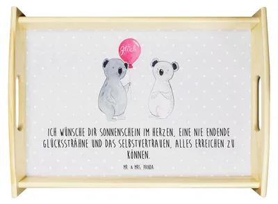 Produktbild von Mr. & Mrs. Panda Tablett Koala Luftballon - Grau Pastell - Geschenk, Servier, Deko, sofatablett, Dekotablett, Party, Geburtstag, Kaffee