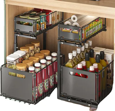 Image de Étagère de stockage, design à 2 niveaux, réglable en hauteur, 2pcs