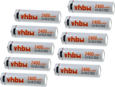 Produktbild von vhbw 10x AA Mignon Akkus mit Micro USB-Anschluss (650 mAh, 1,5 V, Li-Ion)