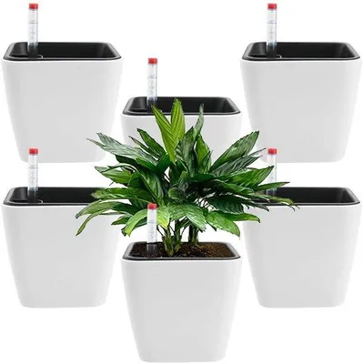 Produktbild von Famanu Blumentöpfe 14 cm - Selbstbewässerung - 6 Stück - Weiß