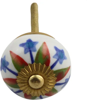 Produktbild von Möbelknauf aus Keramik Shabby Chic - Blume 19 - rot-grün-blau