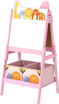 Produktbild von 2-in-1 Kindermalstaffelei mit Whiteboard, Kreidetafel, Aufbewahrungsboxen, für Kinder im Alter von 3-8 Jahren, Rosa