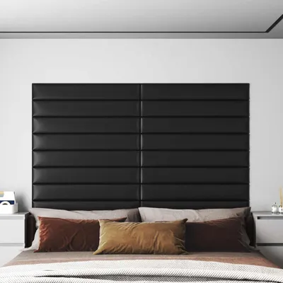 Image de Tête de lit murale 12 pcs Noir 90 x 15 cm tissu