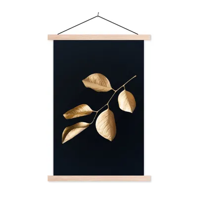 Produktbild von MuchoWow® Textilposter Blätter - Zweig - Gold - Luxus 40x60 cm mit holzfarbenen Rahmen - Poster
