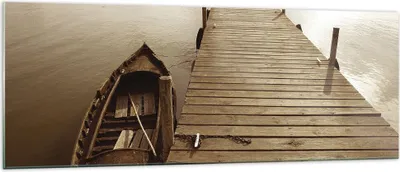 Produktbild von Bilder auf glas - Einteilig - Brücke Boot Sepia - 140x50cm - Glasbilder - Wandbilder - Bilder - zum Aufhängen bereit - Wanddekoration aus Glas - Glas Bilder - Wandbild auf Glas - GAB140x50-4135