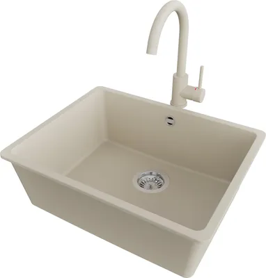 Produktbild von PRIMAGRAN Unterbauspüle Granit Beige 56x44cm, Spülbecken 1 Becken + Küchenarmatur 32x20cm + Ablauf-Set, Granitspüle ab 60er Unterschrank - Venedig Easy