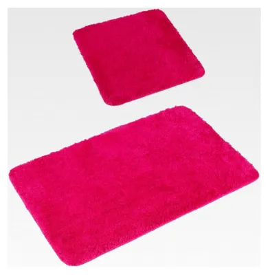 Produktbild von 'Florenz' Badteppich Set - Flauschige Vorleger für Badezimmer und WC - Waschbare und rutschfeste Badematten - Set 45 x 45 cm ohne WC-Ausschnitt + 50 x 80 cm - Farbe: Fuchsia