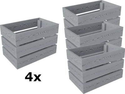 Produktbild von Lermowood Holzkisten 4x Box0422 25 x 40 x 28cm Grau | Dekokisten aus Holz Massive Holzkiste Regalkiste Weinkiste