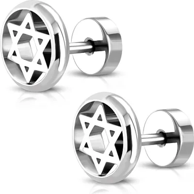 Produktbild von Fake Plug Edelstahl Davidstern Fakeplug Ohr Piercing Cut Out Ohrstecker Damen Herren Autiga® schwarz