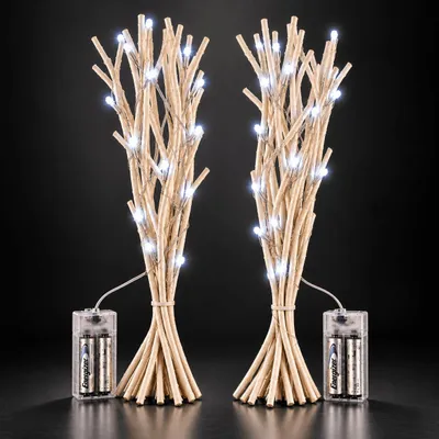 Produktbild von 2 LED Lichterzweige 12 LEDs Dekozweige Leuchtzweige Batterie Weiß Innenraum