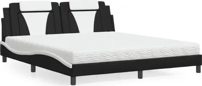 Produktbild von vidaXL Bett "Viana" mit Matratze Schwarz und Weiß 180x200 cm Kunstleder