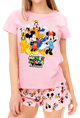Imagen del producto de Pijama para mujer de Disney, con estampado de Mickey Mouse, Minnie Mouse y amigos, color rosa, talla mediana
