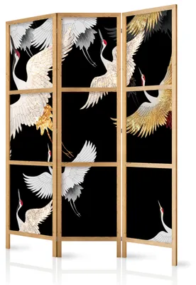 Produktbild von Muralo Japanischer PARAVENT 3-teilig Raumteiler klappbar PREMIUM-Vliesleinwand KRANICHE für Schlafzimmer 135cmx172cm