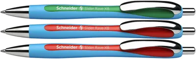 Obrázek produktu pro Schneider AG Slider Rave, Spona, Zasouvací propiska se sponou, Doplnitelný, Zelená, Červená, 3 kusů, Extra tlustý