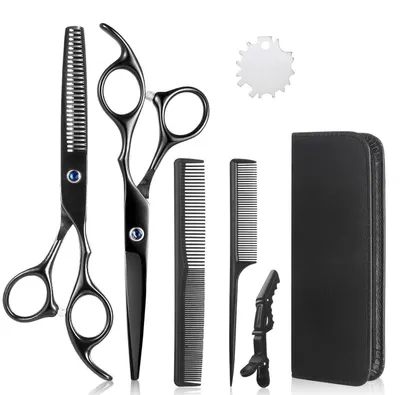 Produktbild von Haarschere Friseurschere Set 7-in-1 Professionell 6.7" Edelstahl Schwarz