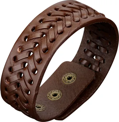 Produktbild von Vintage Herren Kunstleder breites geflochtenes Armband Manschettenknopf Armband Armreif-Braun
