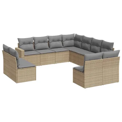 Produktbild von vidaXL 11-tlg. Garten-Sofagarnitur mit Kissen Beige Poly Rattan