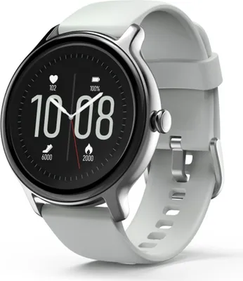 Produktbild von Hama Fit Watch 4910 Smartwatch, wasserdicht (IP68), Herzfrequenz- & Blutsauerstoffmessung, 1,09 Zoll (2,79 cm) Display, 34g, rund, elegant, Gehäuse Aluminiumlegierung/Polycarbonat silber, Silikonarmband grau, Maße: 4,5x1,3 cm (BxH), Armband 2 cm breit, 8,4-10,6 cm lang, Fitness- & Gesundheitsfunktionen, 144 Std. Akkulaufzeit, Magnetic Charge