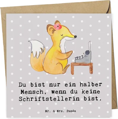 Produktbild von Mr. & Mrs. Panda Grußkarte Schriftstellerin Herz - Grau Pastell - Geschenk, Glückwunschkarte, doppelkarte, Buchveröffentlichung, Spruch, faltkarte, Autorin, Lustig