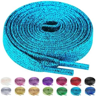 Produktbild von PolkaHome® Glitzer-Schnürsenkel – 100 cm, 10 mm, Blau, 2 Paar, Kunststoff