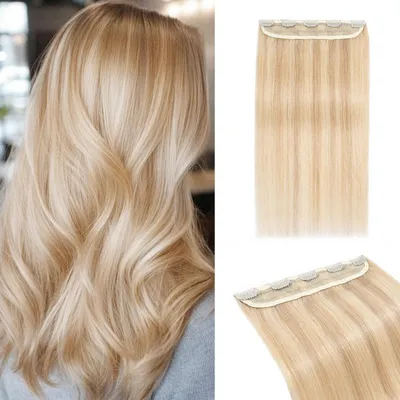 Productafbeelding van Haarverlengingen van echt haar, 25 cm lang, asblond/blond, 40 gram, met 5 clips