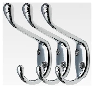Produktbild von 3 Stück Kleiderhaken Vintage Huthaken Garderobenhaken Doppelt Wandhaken Handtuchhaken (Chrom)