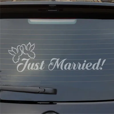 Produktbild von Heckscheibenaufkleber Just Married Tauben Liebe Hochzeit 55x16,5 cm Milchglas Auto Aufkleber Sticker