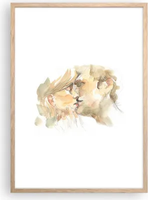 Produktbild von Gerahmtes Poster - Rahmen in heller Eiche - Kuss Paar Liebe - 50x70 cm - Wand Bild - Wanddeko - Wandbilder - Kunstposter - Wandposter - Bilderrahmen - Bilder - Kunstdruck - P2NPA50x70-5005