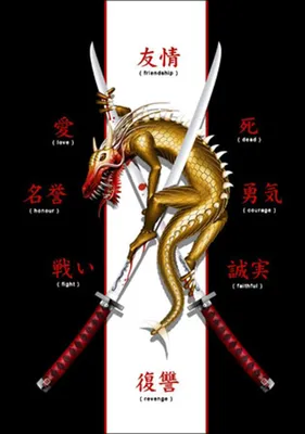 Immagine prodotto di Scrittura cinese - Draghi - Spade samurai - Stampa poster - Dimensioni cm