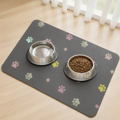 Rutschfeste Futtermatte für Hunde und Katzen, 44 x 71 cm, dunkelgrau